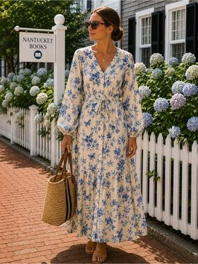 h&m beige maxi dress H&M Fully Lined Long Sleeve Maxi Dress- Size 4 – The Saved Collection main image 1